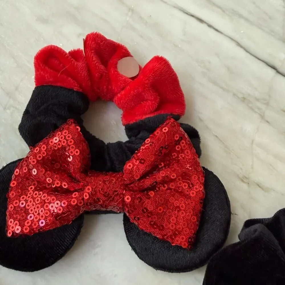 Disney Mickey Minnie Mouse Hair Scrunchies Lot of 5 – Sequin Bows Ears
